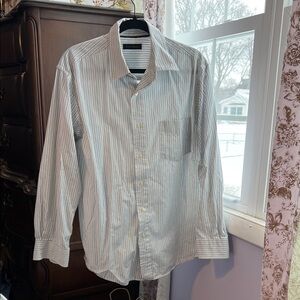 Club Room White and Blue Striped Dress Shirt